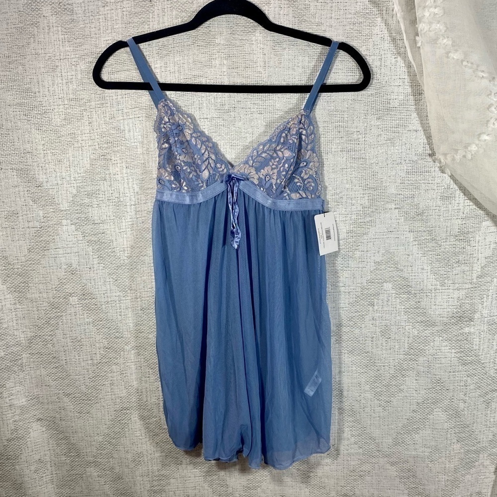 NWT French Affair blue lace sheer chemise size L